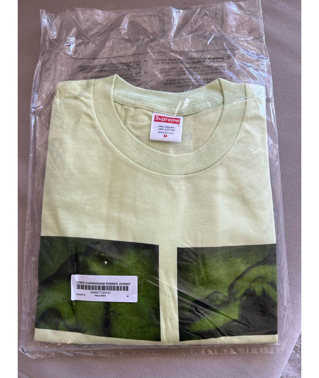 SUPREME Салатовая хлопковая футболка, фото 2