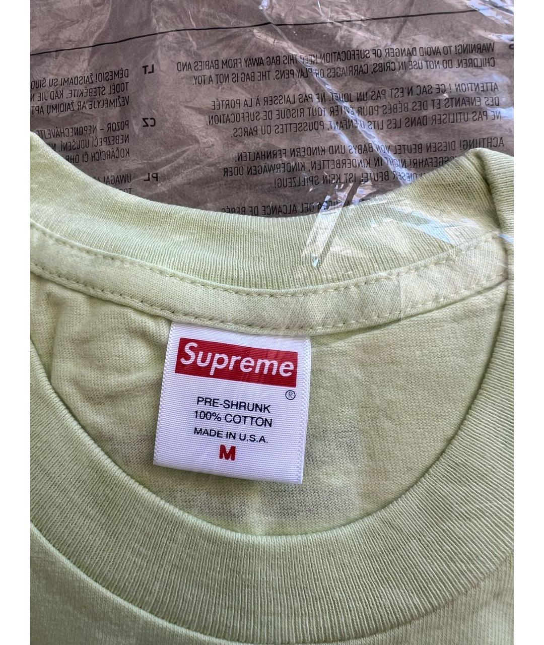 SUPREME Салатовая хлопковая футболка, фото 4