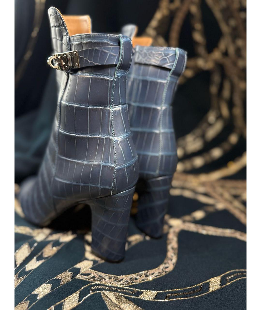 HERMES Темно-синие ботильоны из экзотической кожи, фото 2