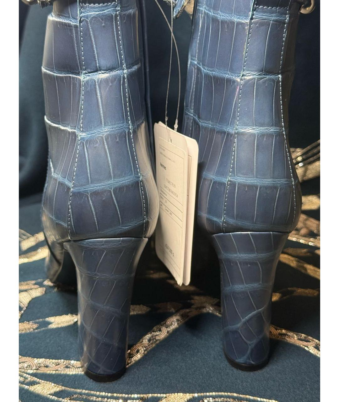 HERMES Темно-синие ботильоны из экзотической кожи, фото 4