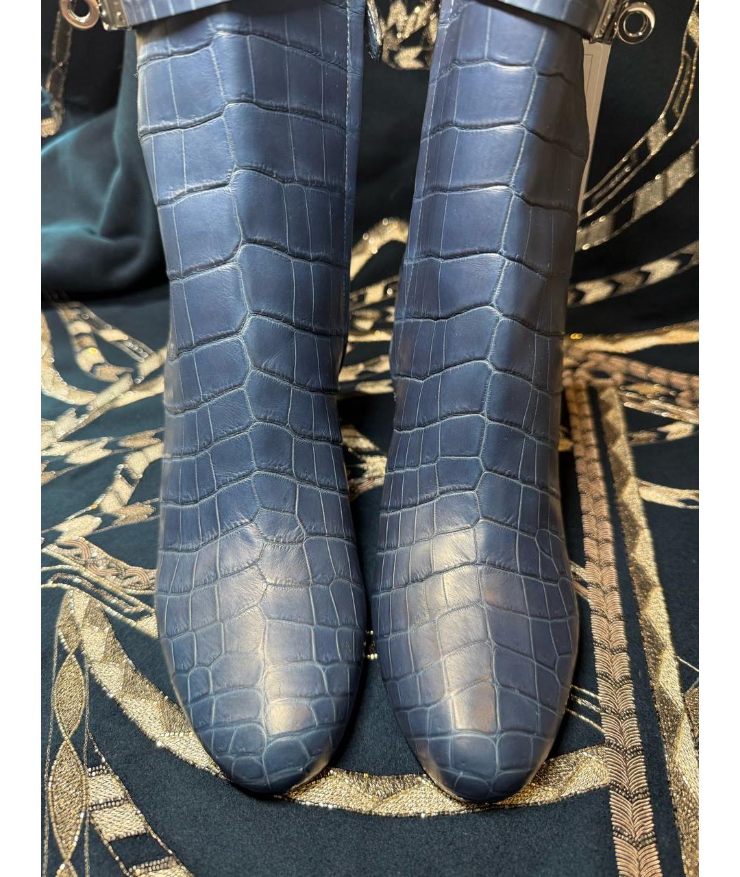 HERMES Темно-синие ботильоны из экзотической кожи, фото 3