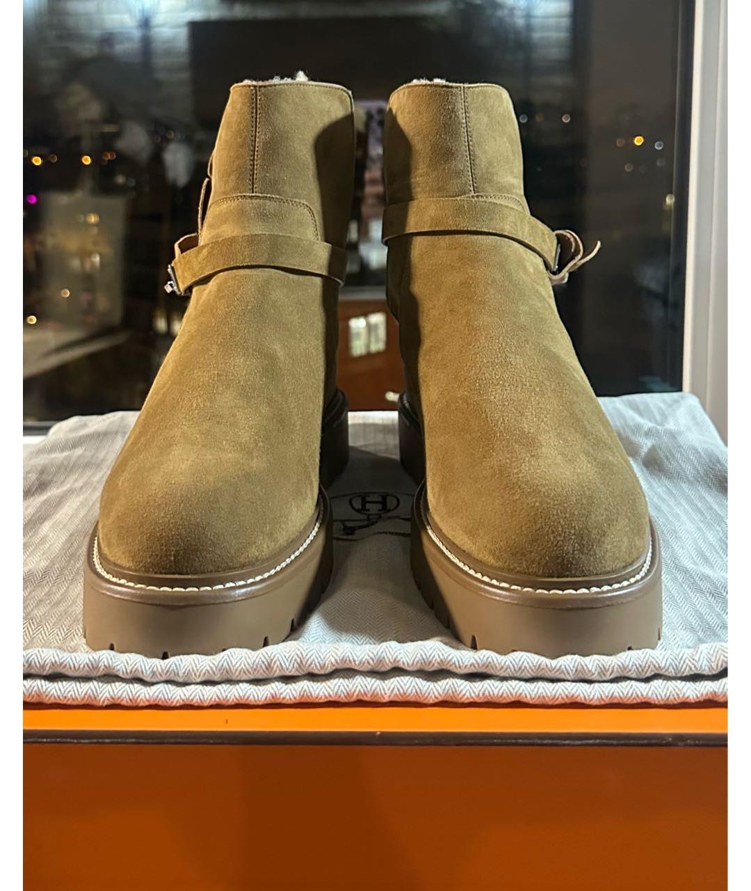 HERMES Оранжевое замшевые ботинки, фото 2