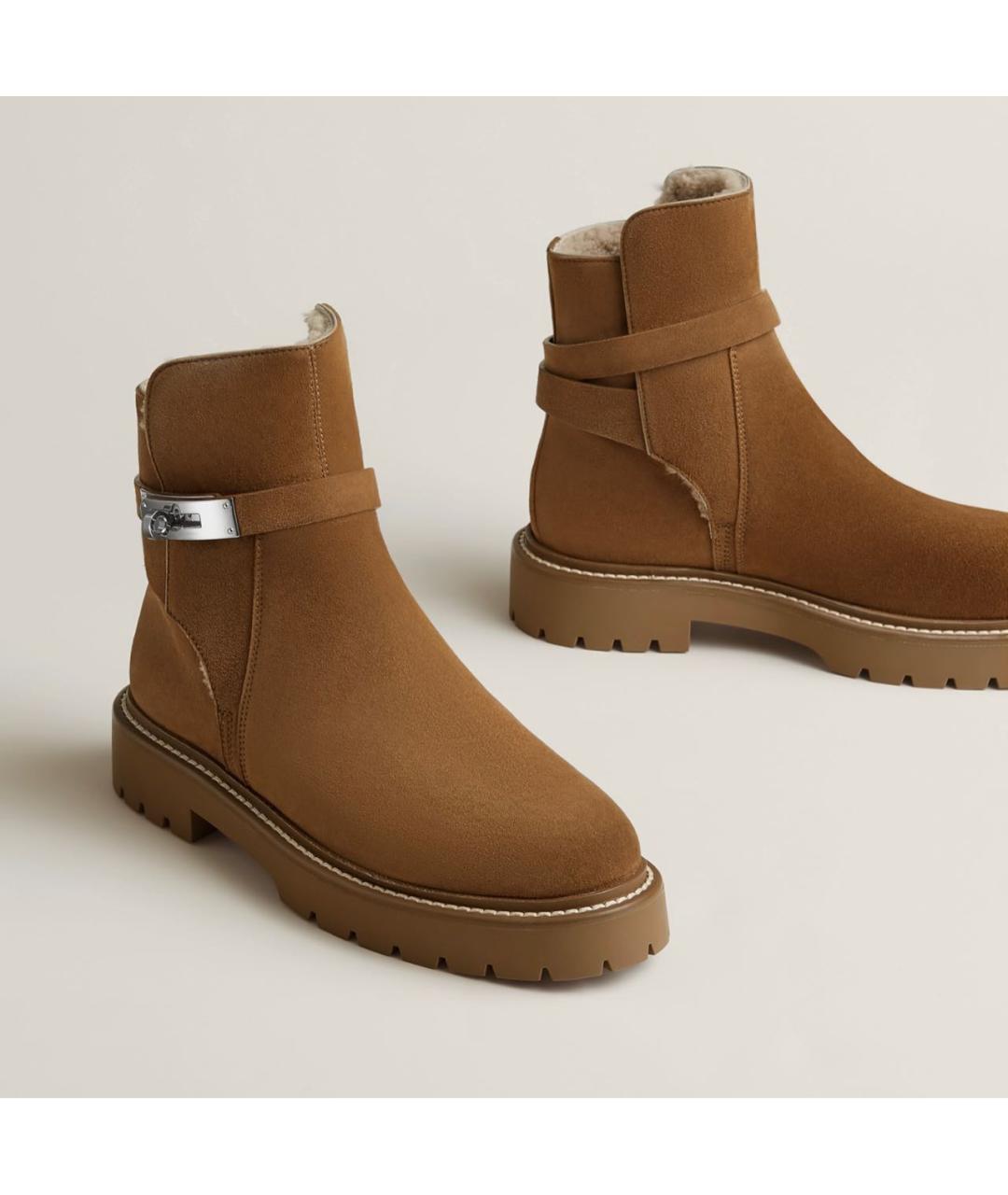 HERMES Оранжевое замшевые ботинки, фото 6