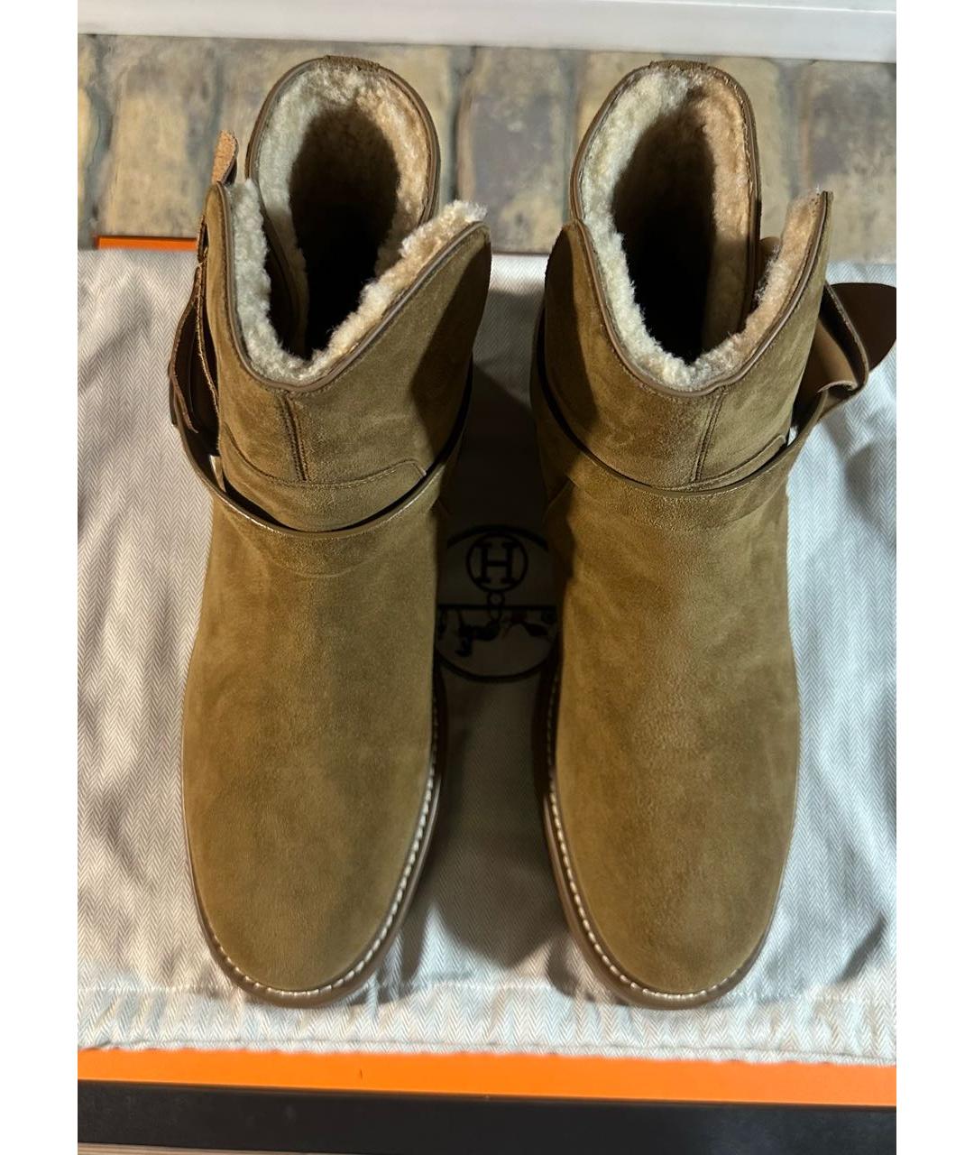HERMES Оранжевое замшевые ботинки, фото 3