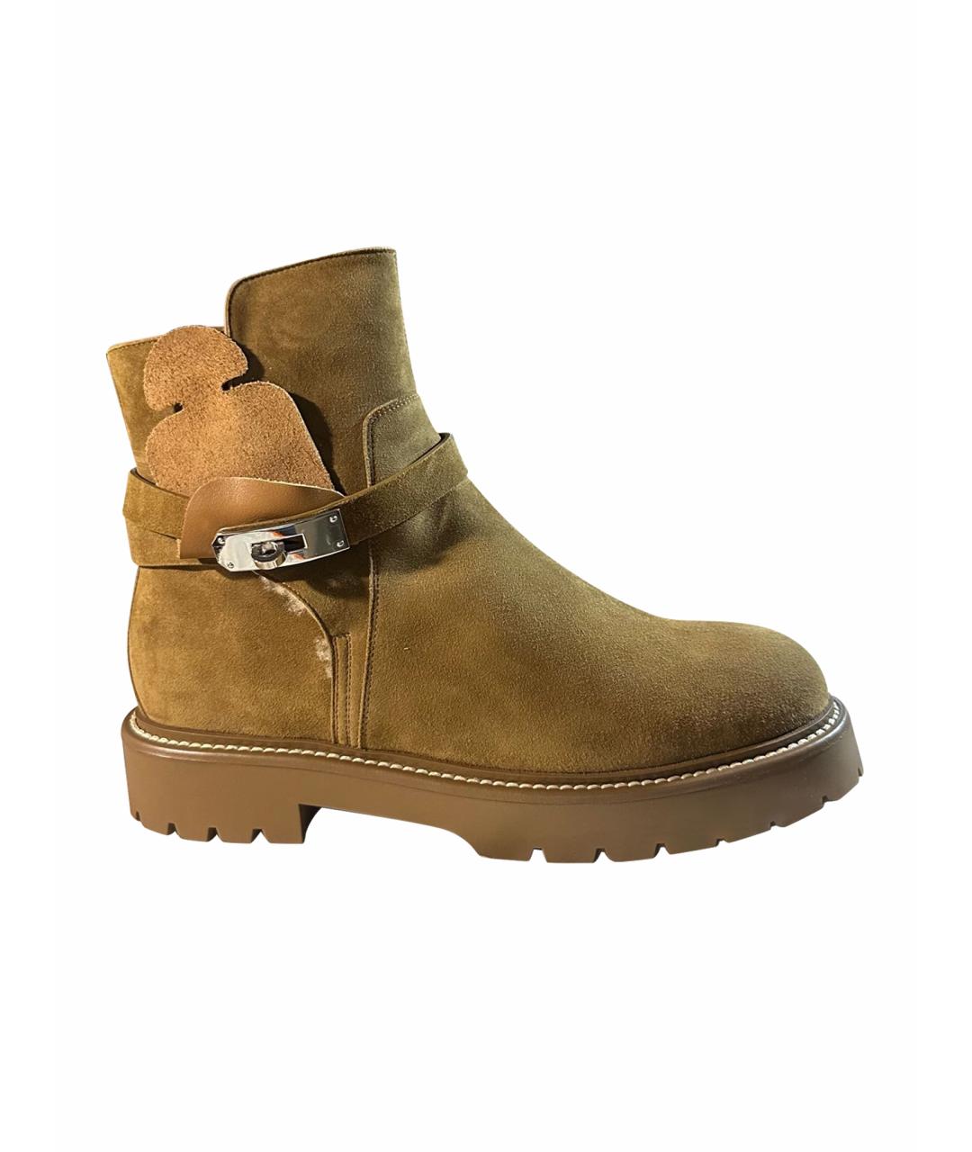 HERMES Оранжевое замшевые ботинки, фото 1