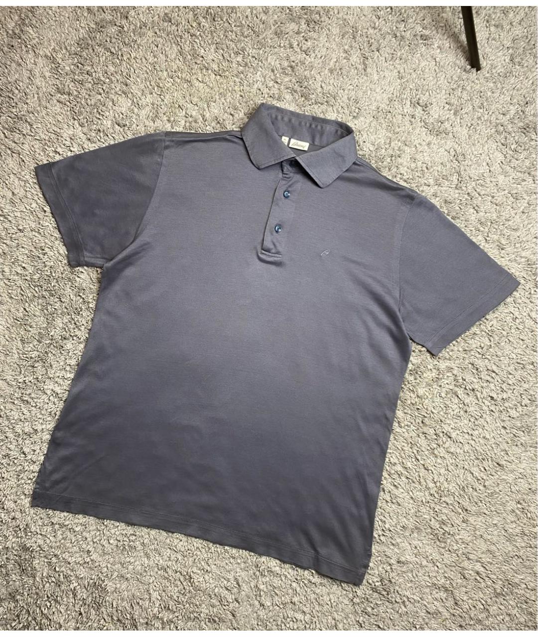 BRIONI Антрацитовое хлопковое поло с коротким рукавом, фото 3