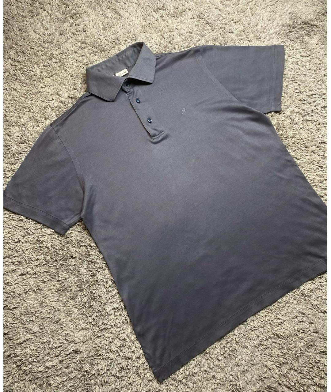 BRIONI Антрацитовое хлопковое поло с коротким рукавом, фото 2
