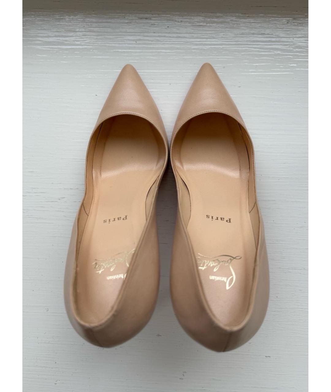 CHRISTIAN LOUBOUTIN Бежевые кожаные туфли, фото 3