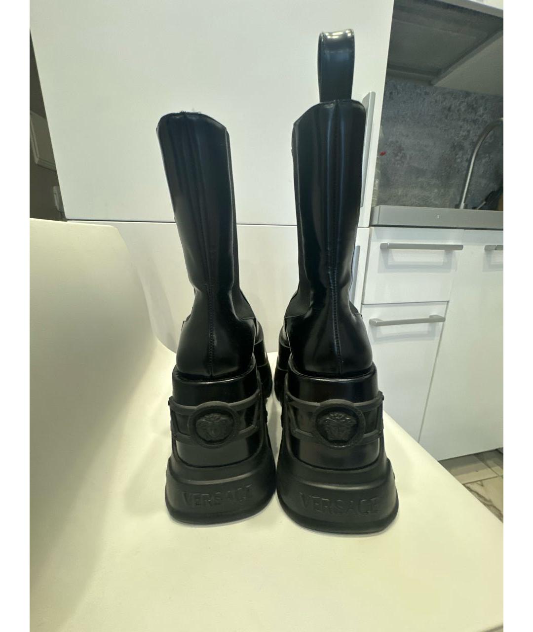 VERSACE Черные кожаные ботильоны, фото 4
