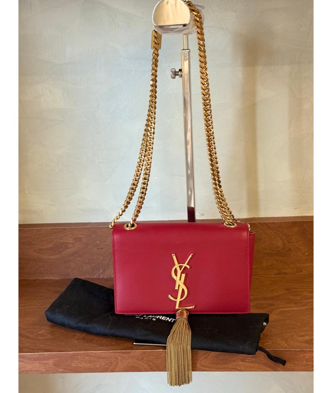 SAINT LAURENT Красная кожаная сумка через плечо, фото 7