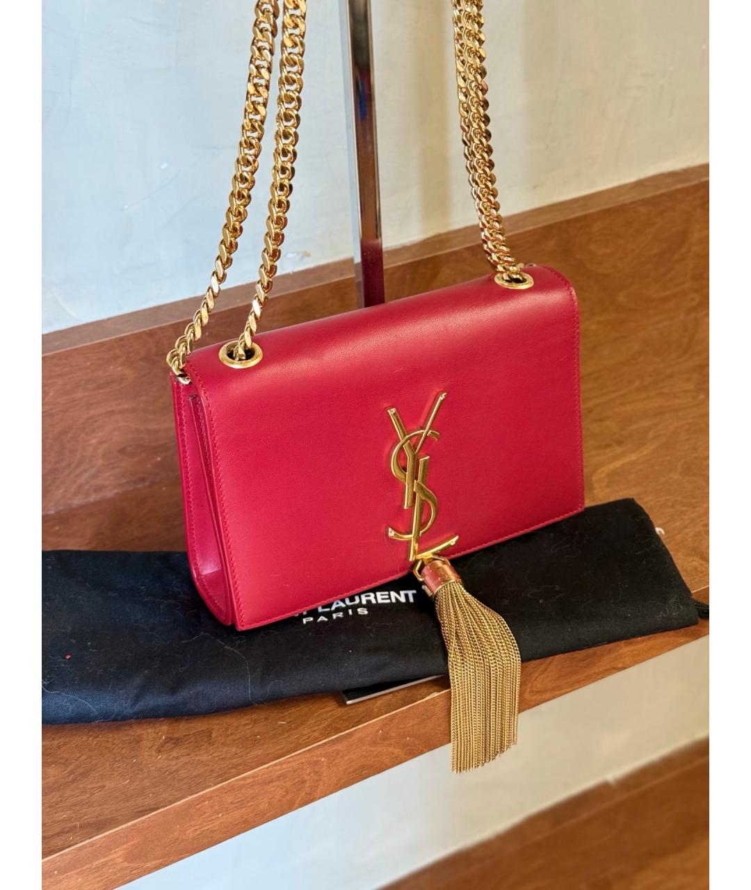 SAINT LAURENT Красная кожаная сумка через плечо, фото 3