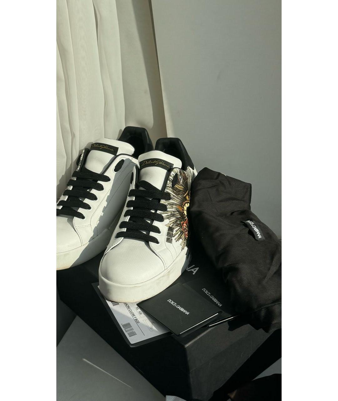 DOLCE&GABBANA Белые кожаные низкие кроссовки / кеды, фото 2