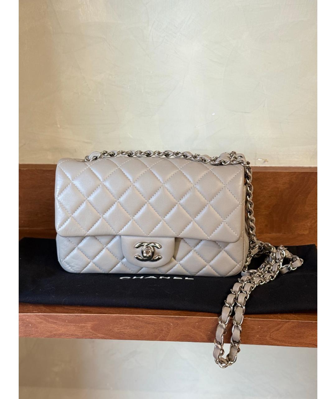 CHANEL Серая кожаная сумка через плечо, фото 10