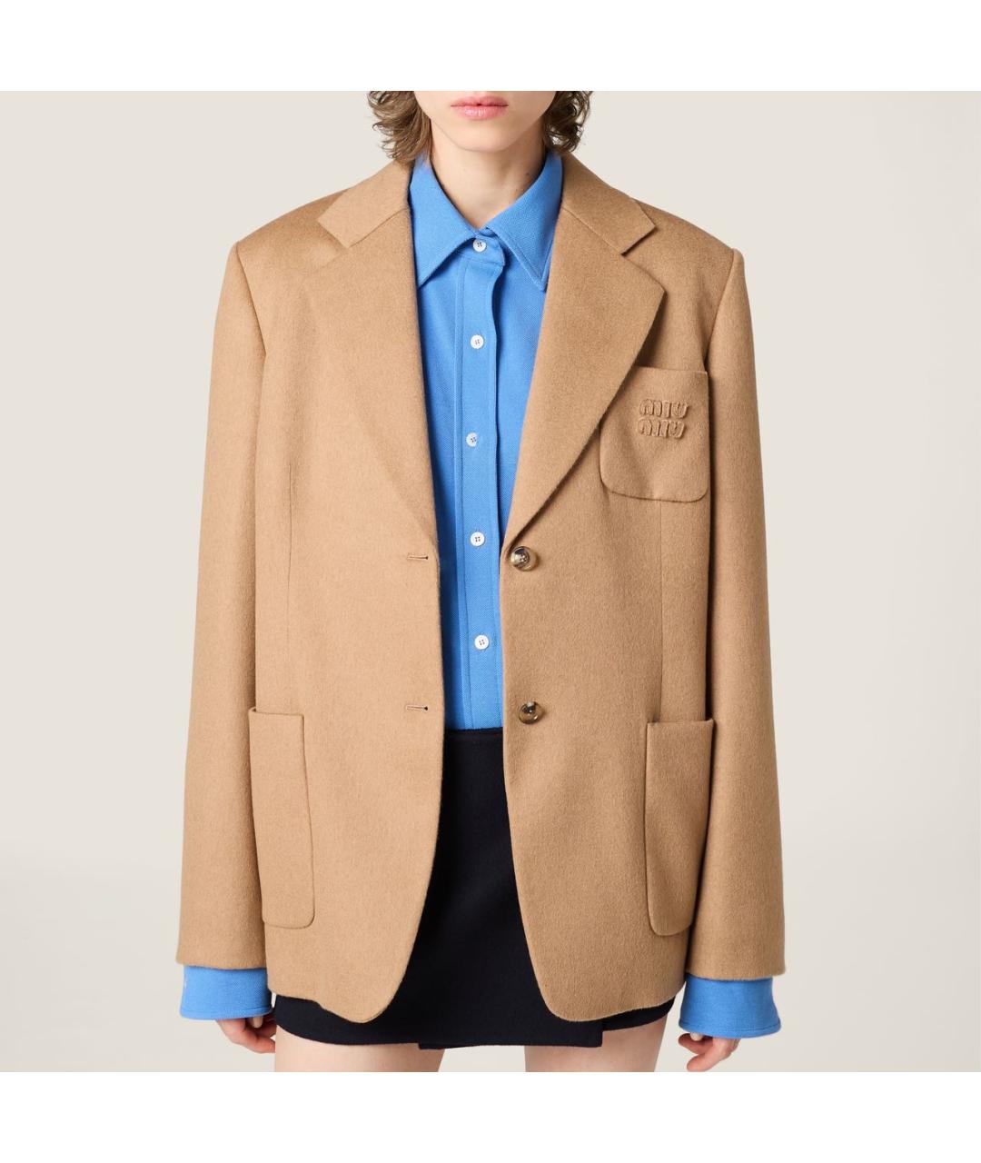 MIU MIU Бежевый шерстяной жакет/пиджак, фото 4
