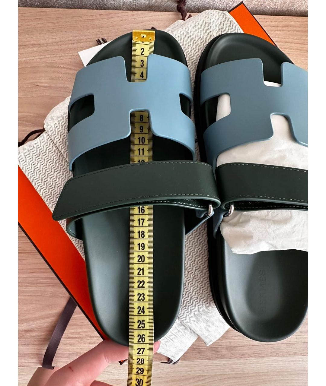 HERMES Голубые кожаные шлепанцы, фото 4