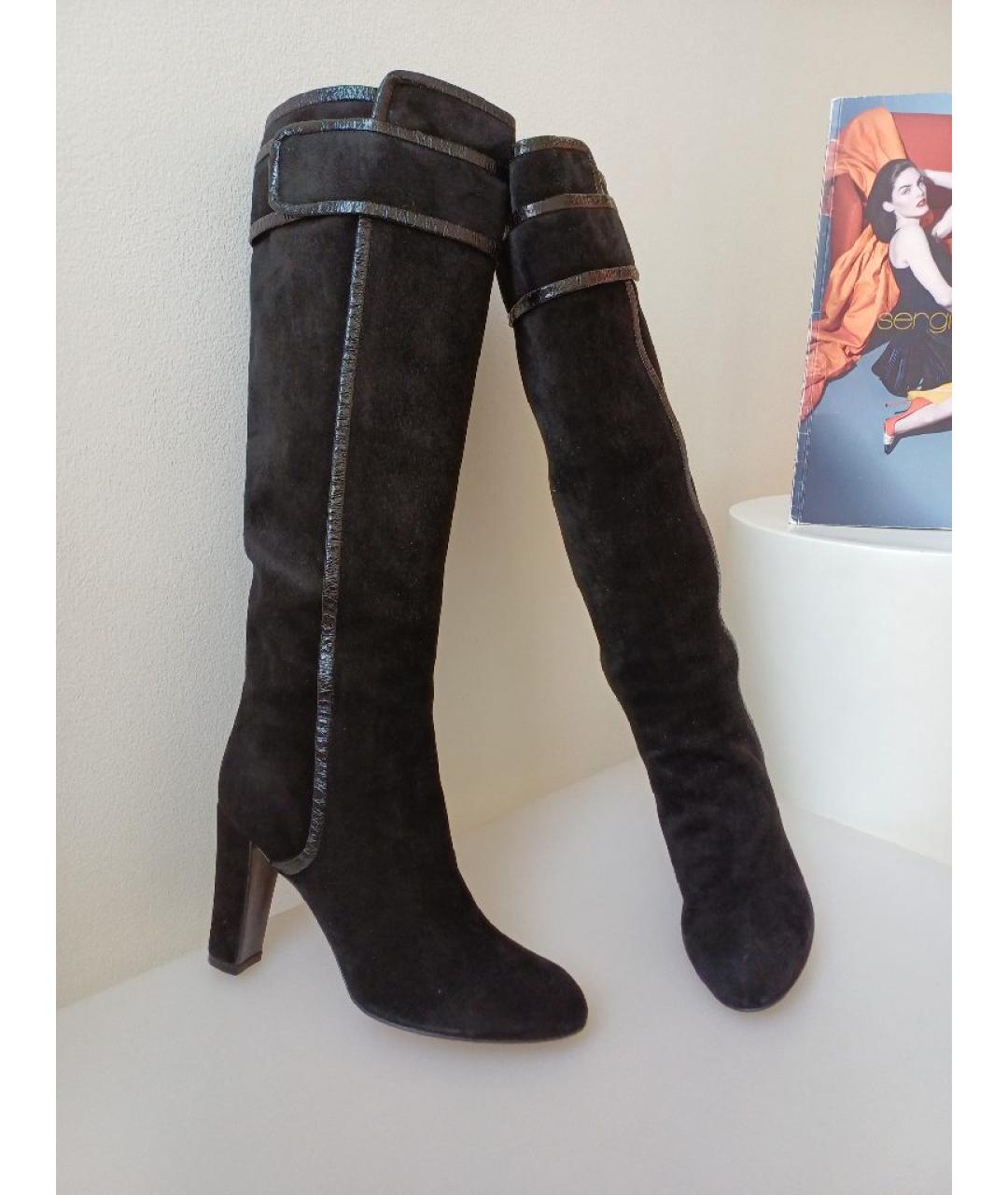 SERGIO ROSSI Черные замшевые сапоги, фото 5