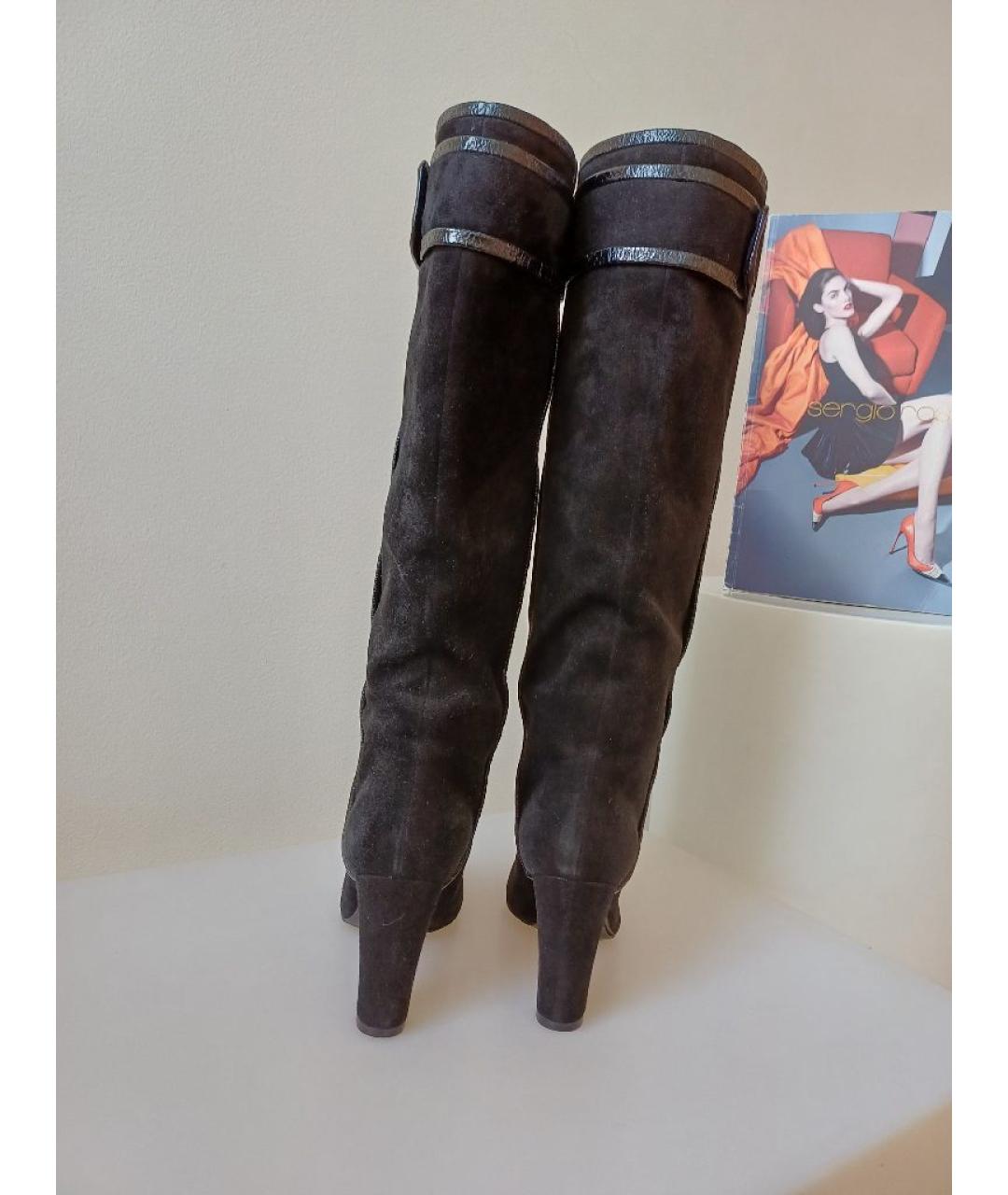 SERGIO ROSSI Черные замшевые сапоги, фото 7