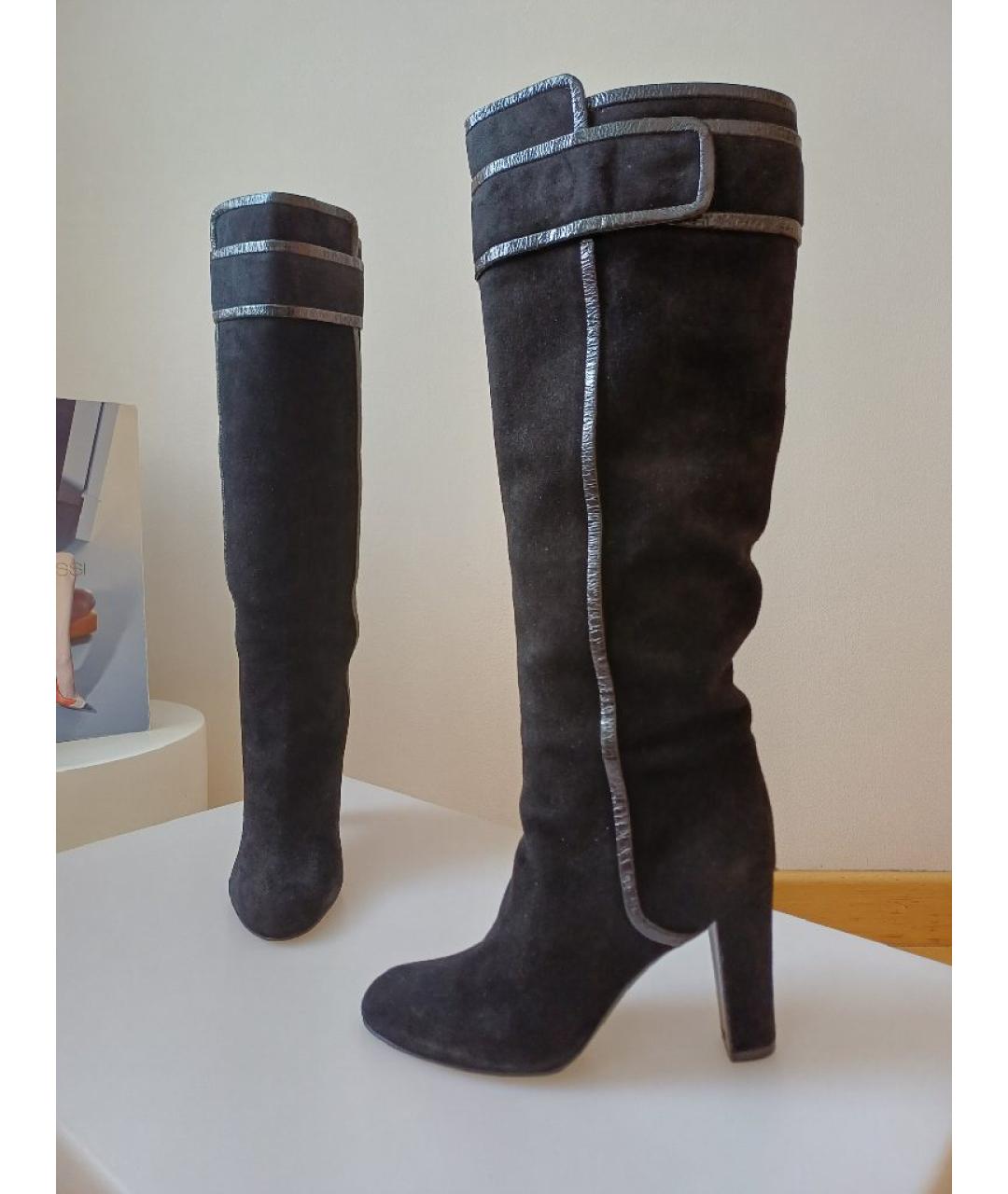 SERGIO ROSSI Черные замшевые сапоги, фото 3