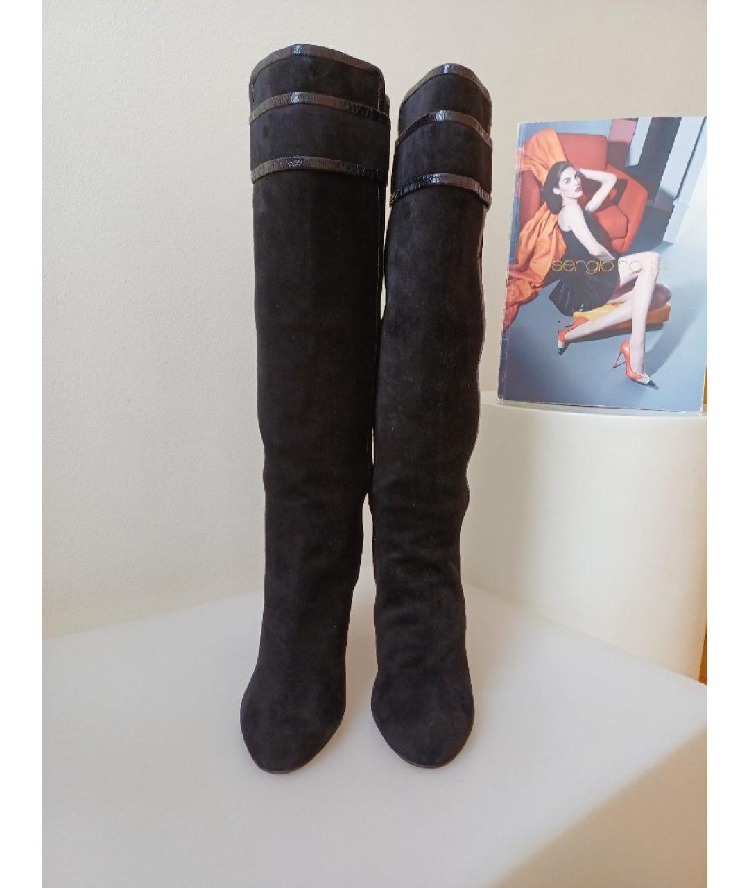 SERGIO ROSSI Черные замшевые сапоги, фото 6
