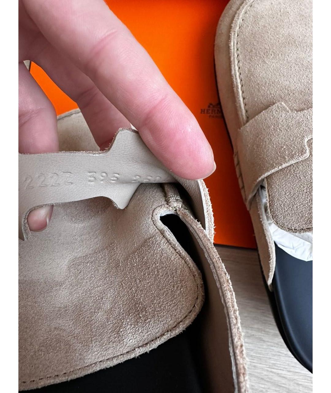 HERMES Бежевые замшевые мюли, фото 7