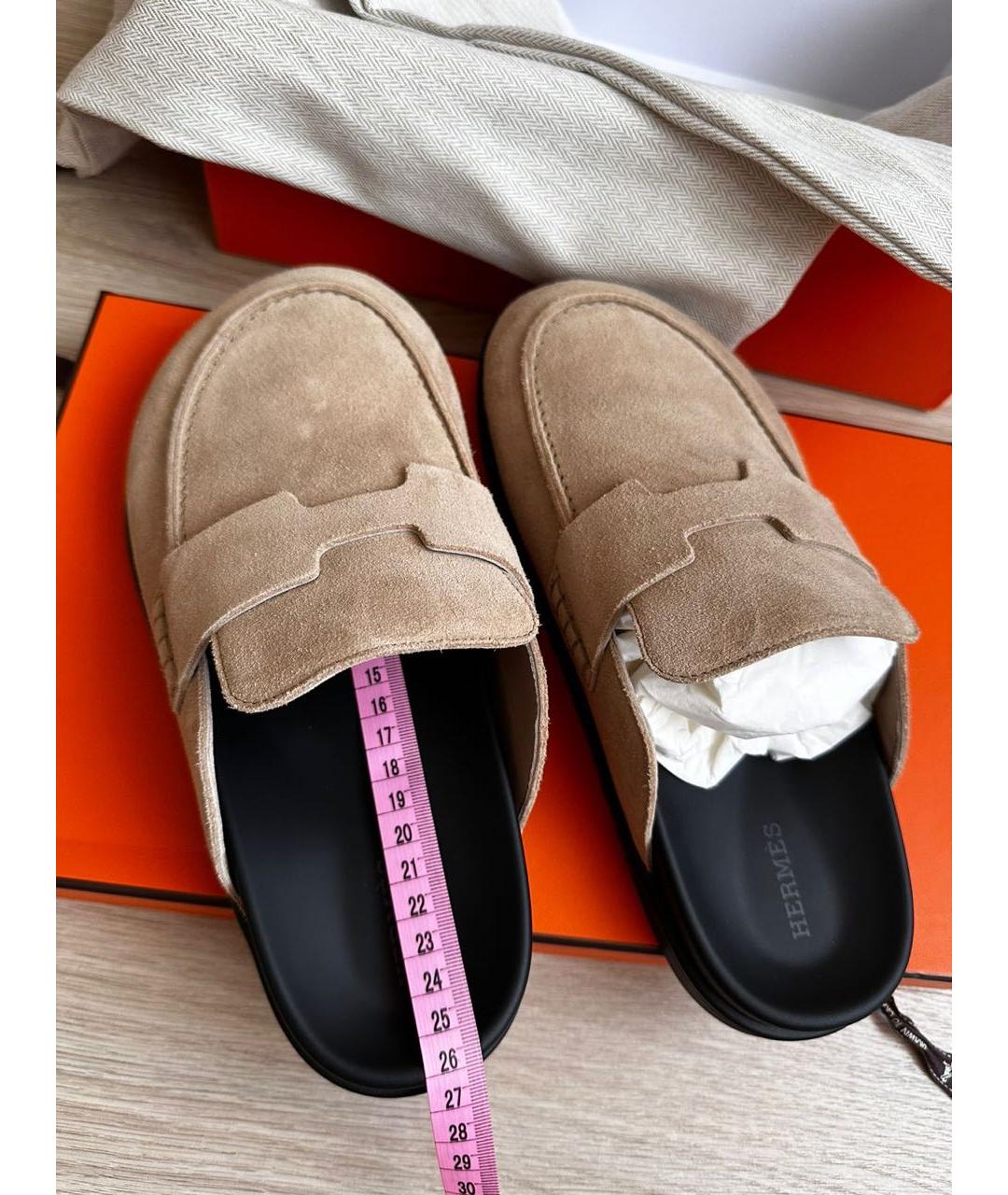 HERMES Бежевые замшевые мюли, фото 6