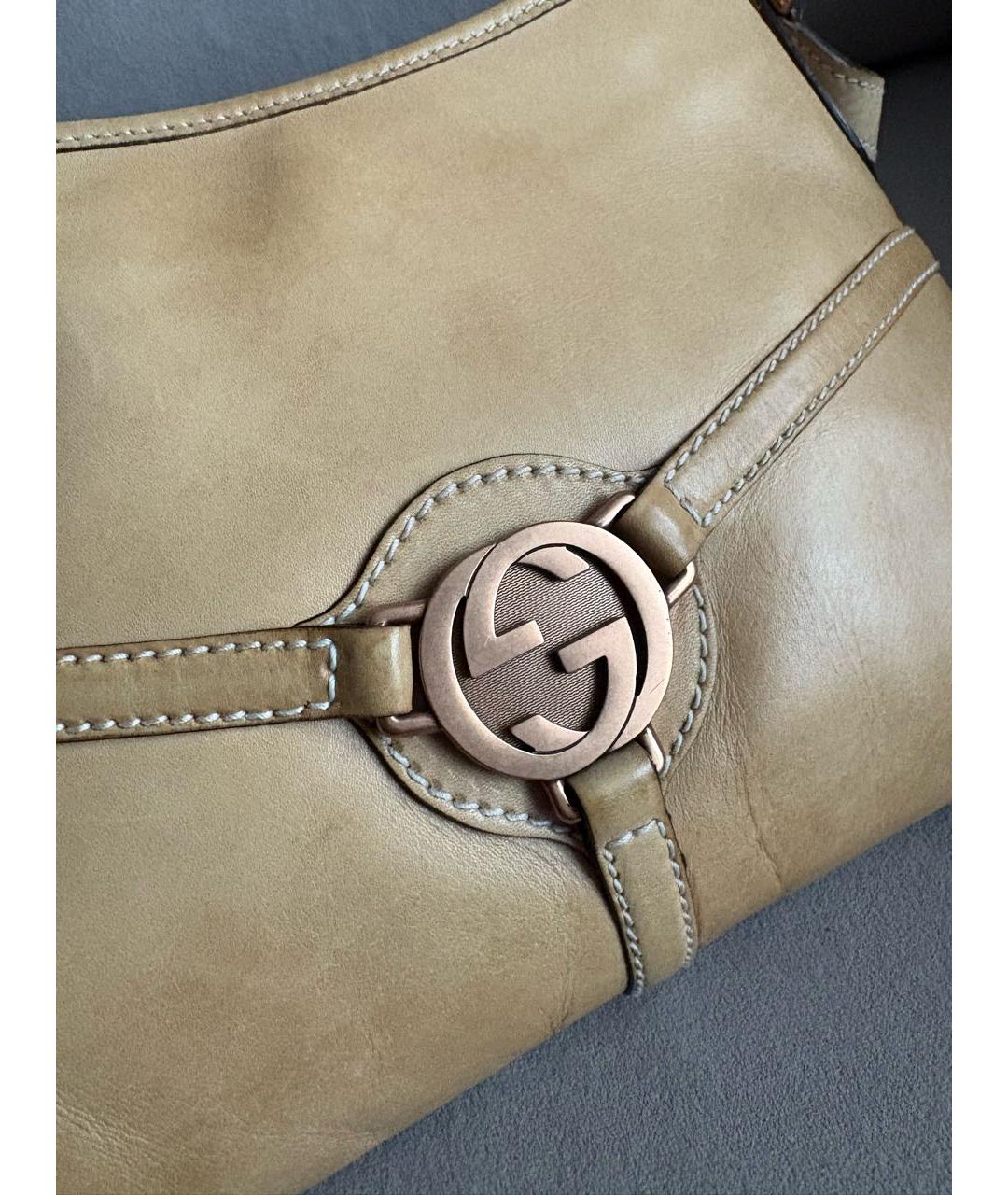 GUCCI Бежевая кожаная сумка через плечо, фото 6
