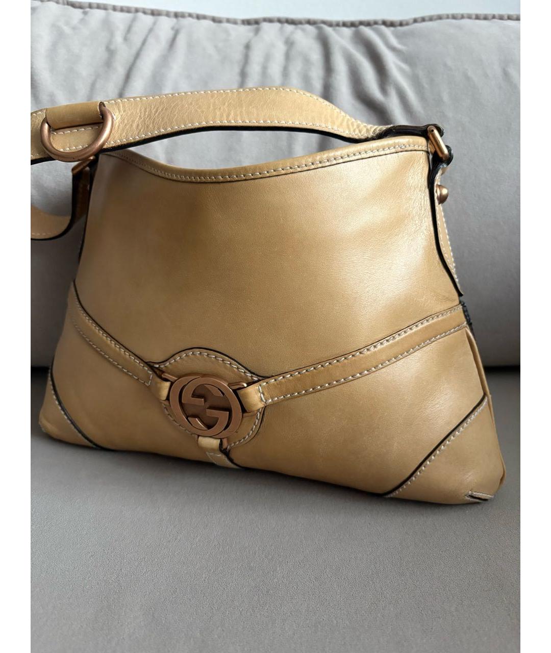 GUCCI Бежевая кожаная сумка через плечо, фото 2