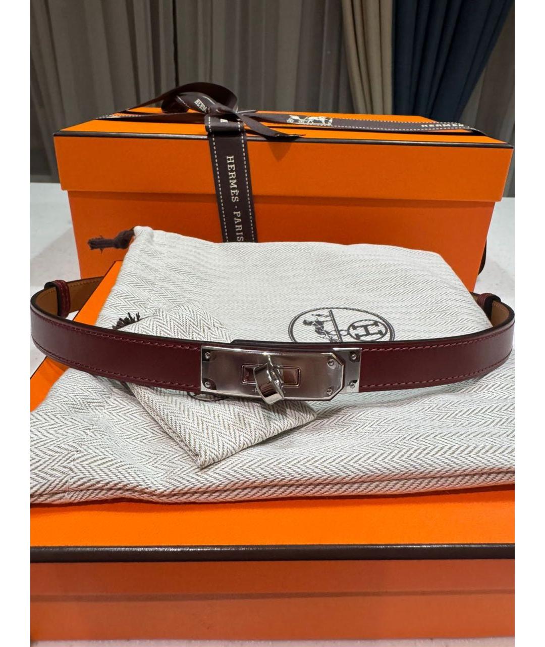 HERMES Бордовый кожаный ремень, фото 4