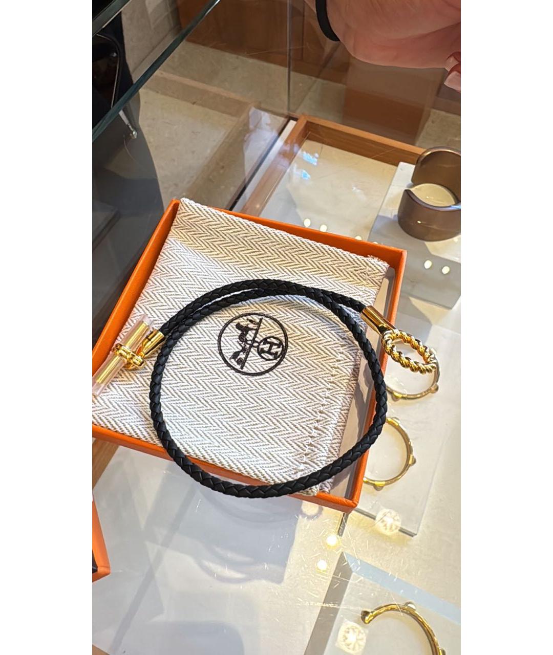 HERMES Черный кожаный браслет, фото 3