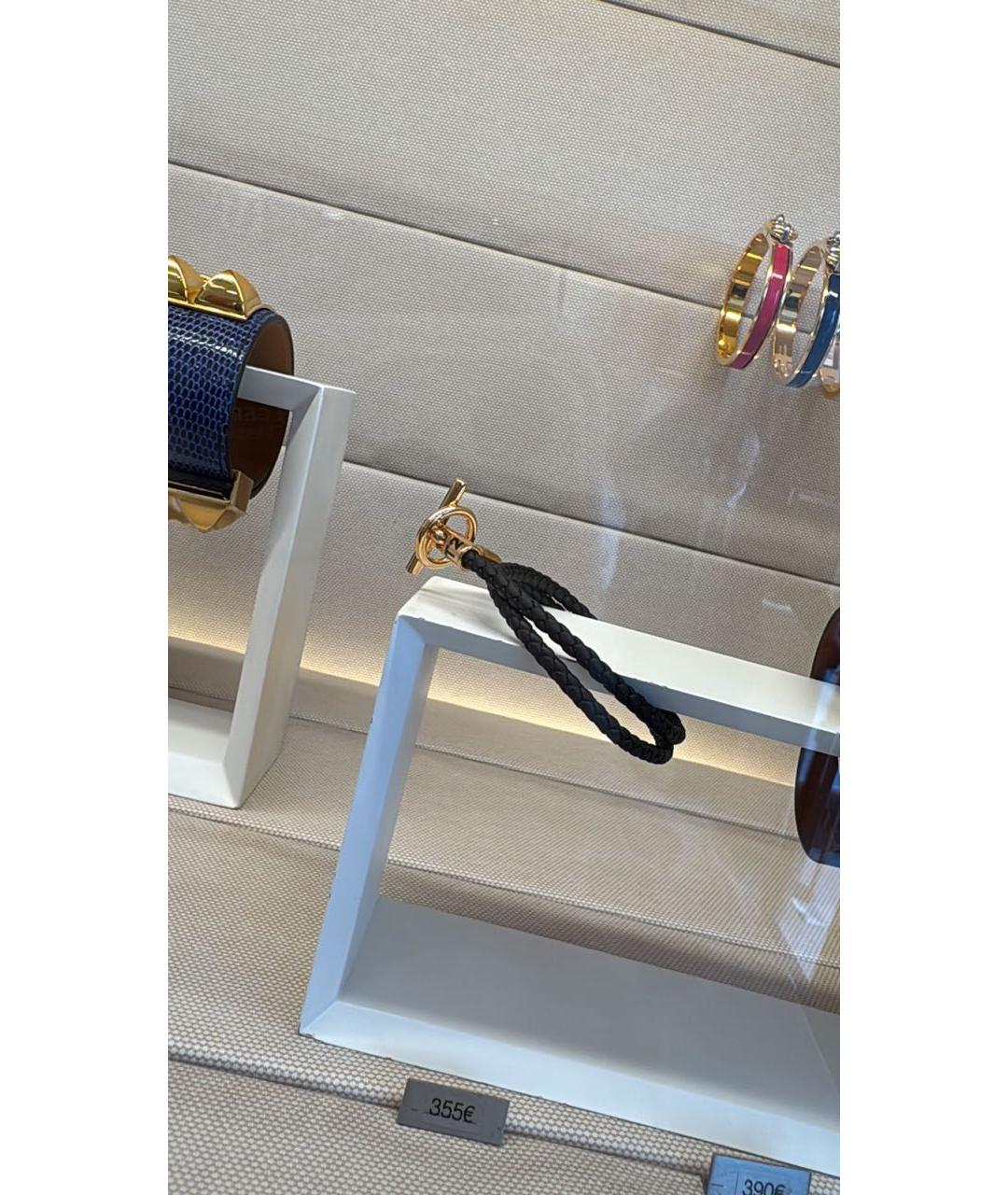 HERMES Черный кожаный браслет, фото 4