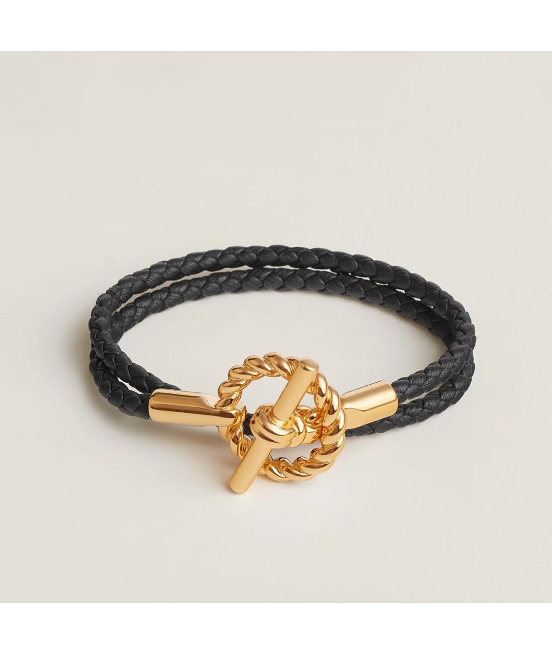 HERMES Черный кожаный браслет, фото 6