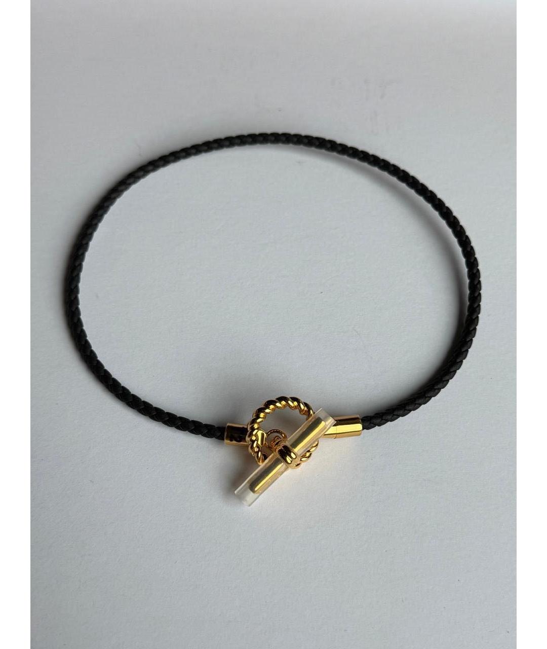 HERMES Черный кожаный браслет, фото 2