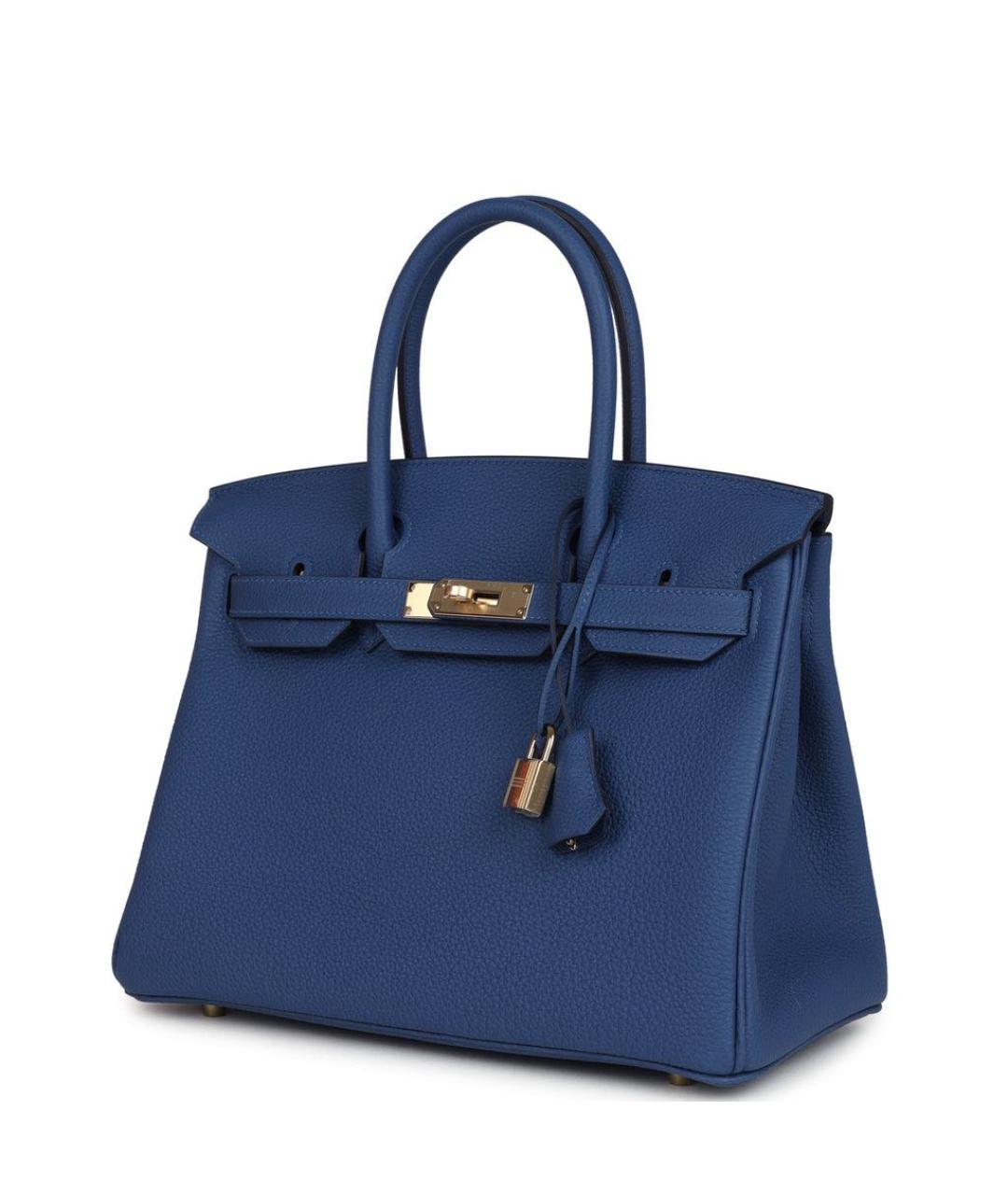 HERMES Синяя кожаная сумка с короткими ручками, фото 3