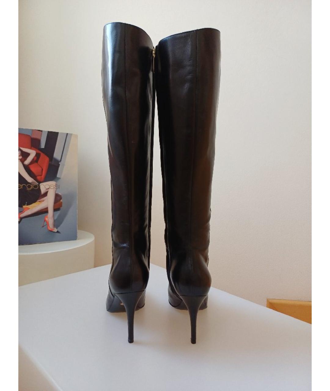 SERGIO ROSSI Черные кожаные сапоги, фото 6