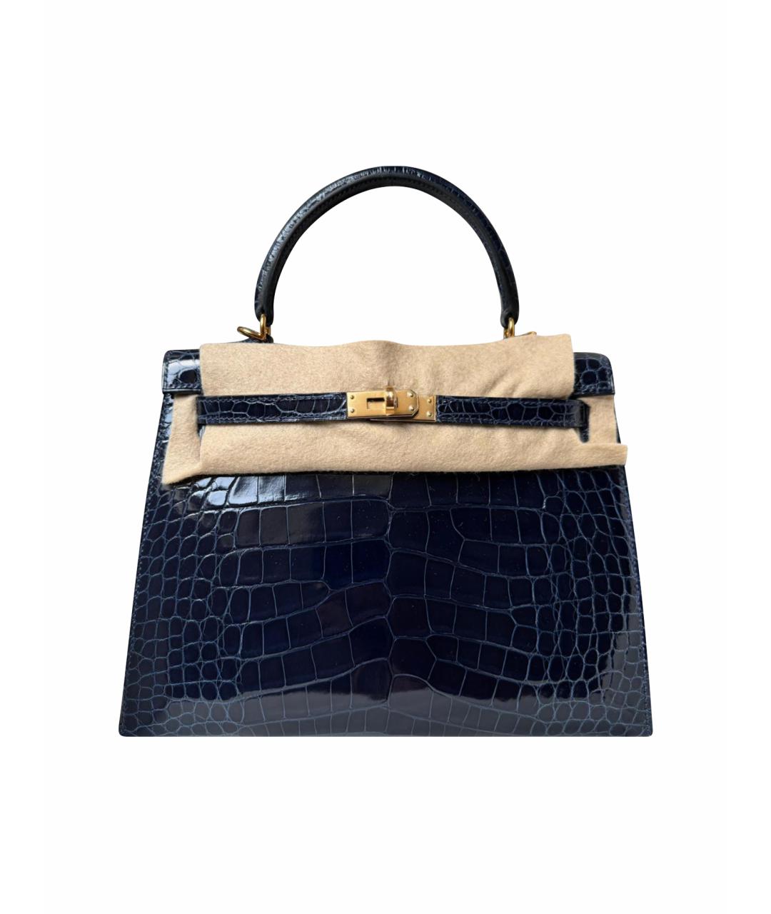 HERMES Темно-синяя сумка с короткими ручками из экзотической кожи, фото 1