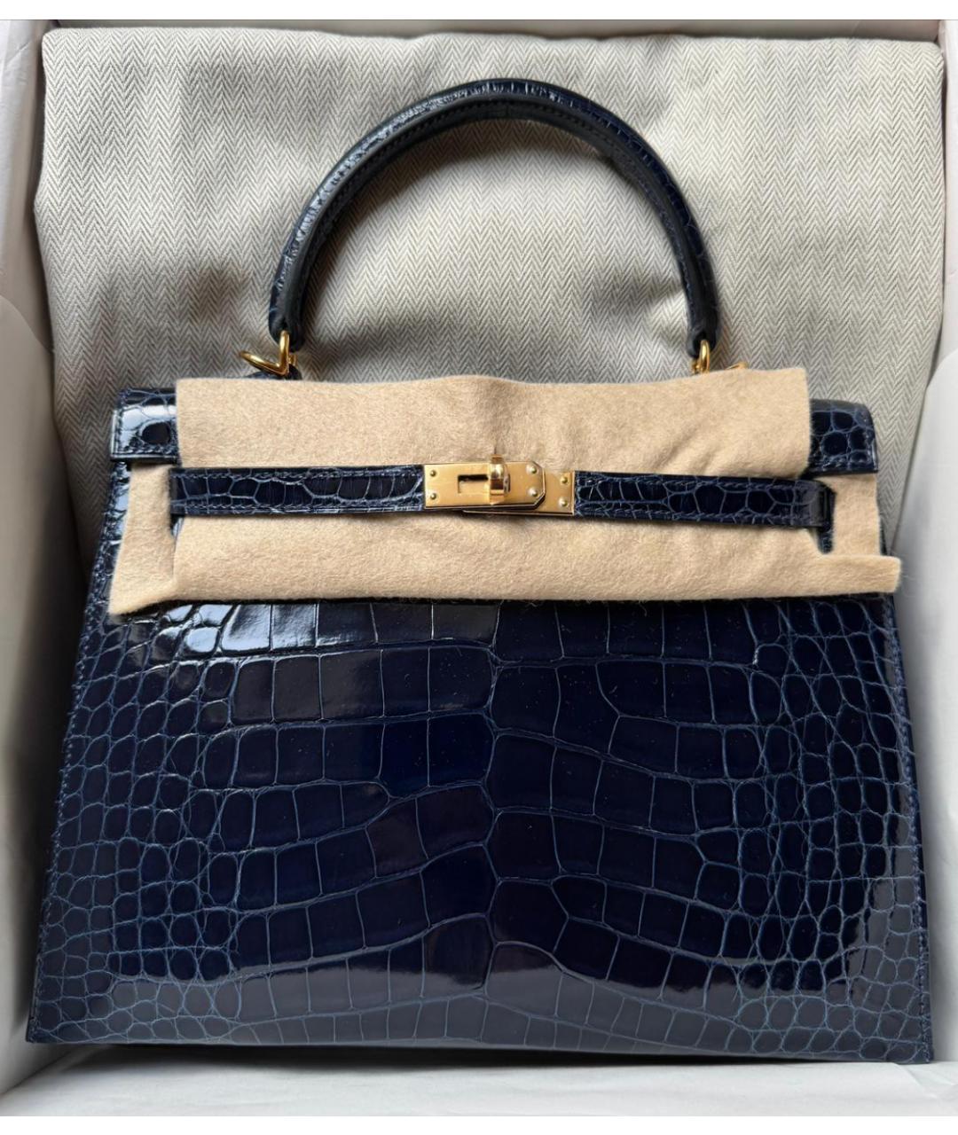 HERMES Темно-синяя сумка с короткими ручками из экзотической кожи, фото 2