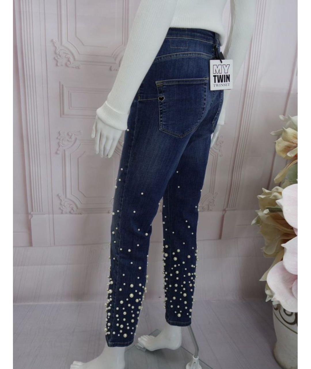 TWIN-SET Синие хлопко-эластановые джинсы слим, фото 7