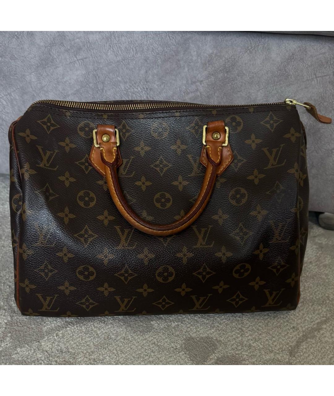 LOUIS VUITTON Коричневая кожаная сумка с короткими ручками, фото 3