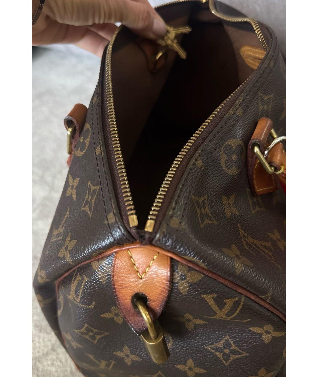 LOUIS VUITTON Коричневая кожаная сумка с короткими ручками, фото 7