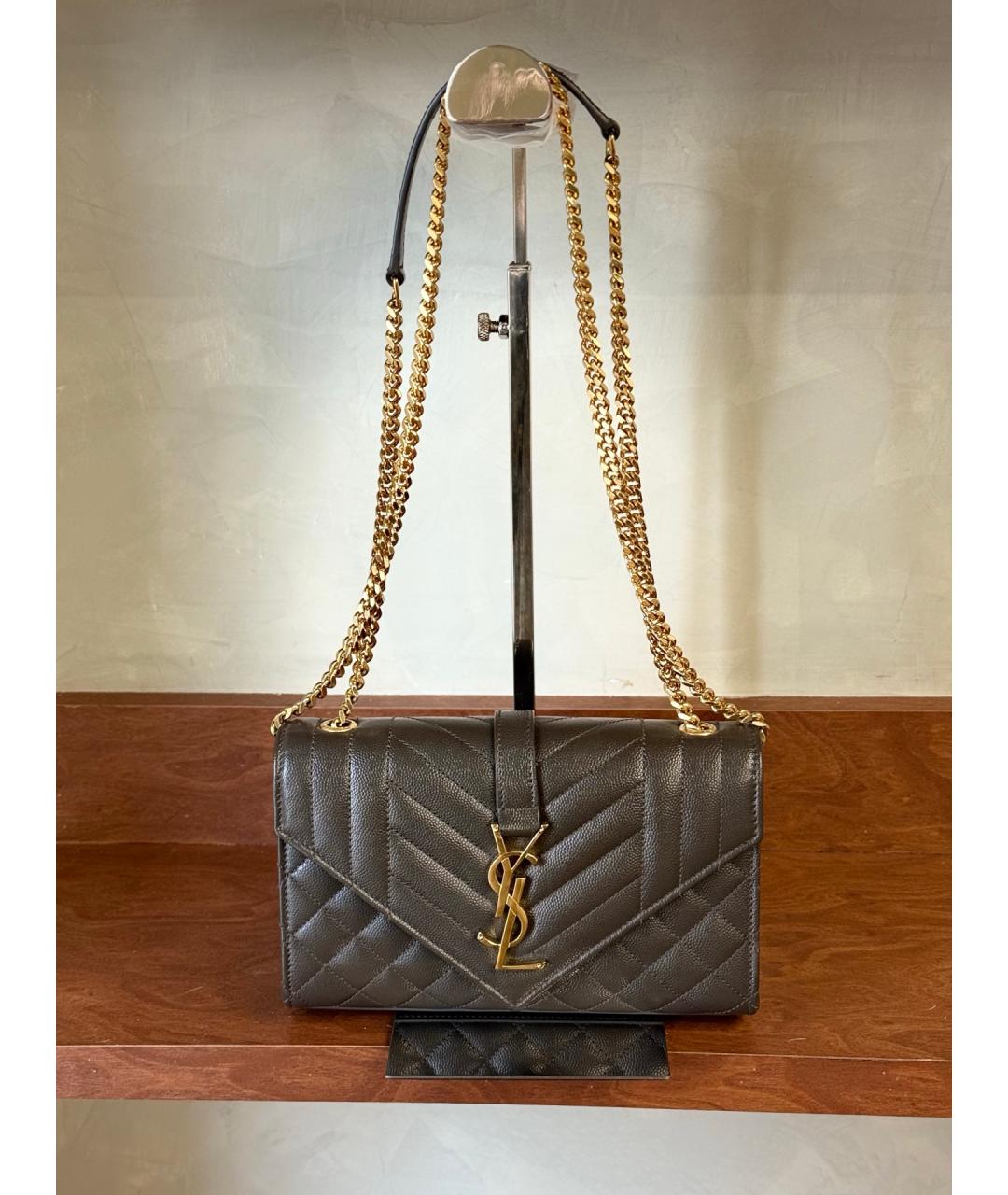 SAINT LAURENT Серая кожаная сумка через плечо, фото 8