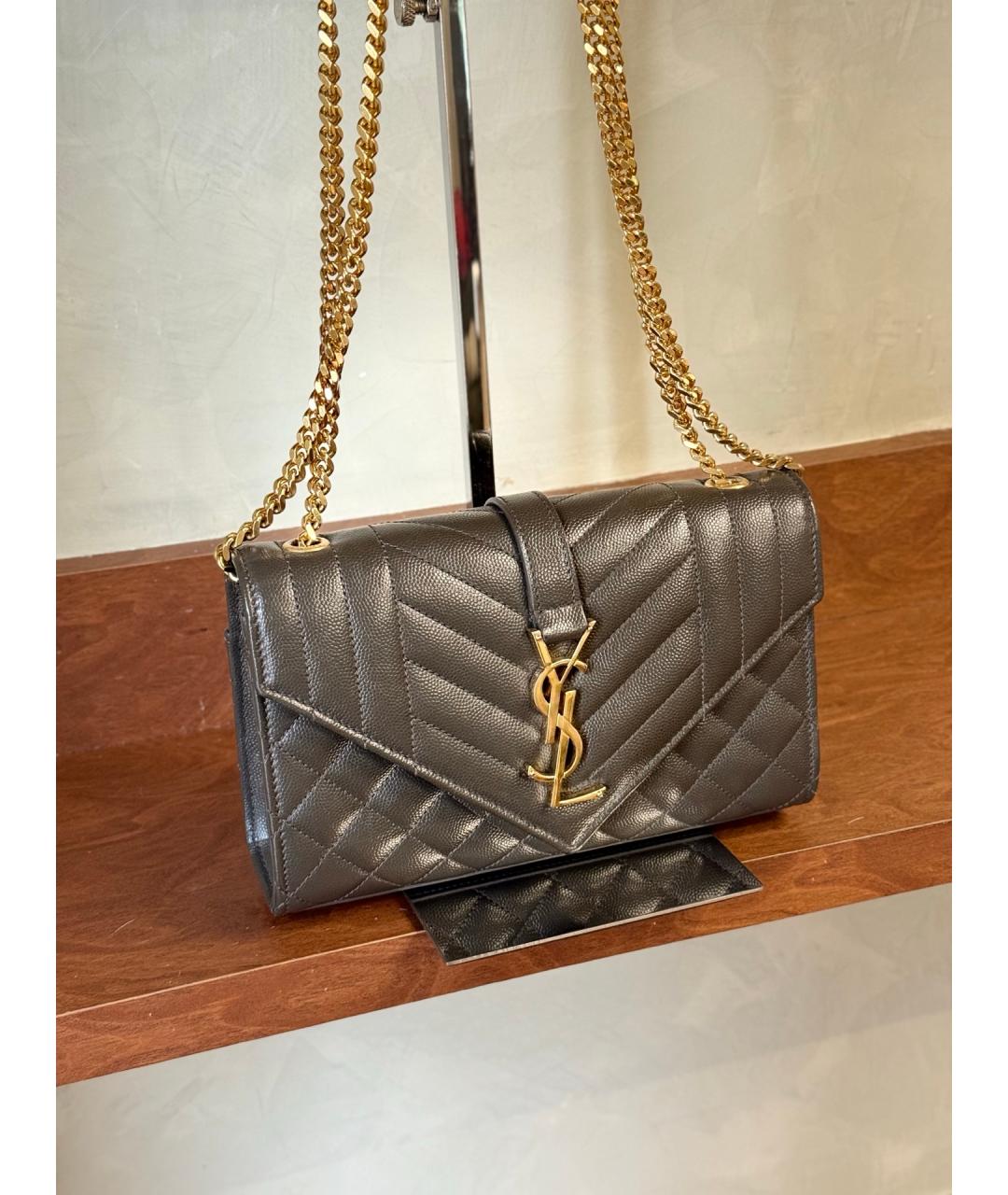 SAINT LAURENT Серая кожаная сумка через плечо, фото 3