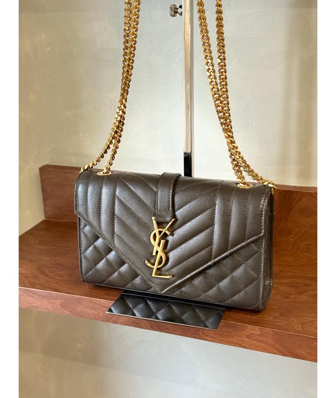 SAINT LAURENT Серая кожаная сумка через плечо, фото 2