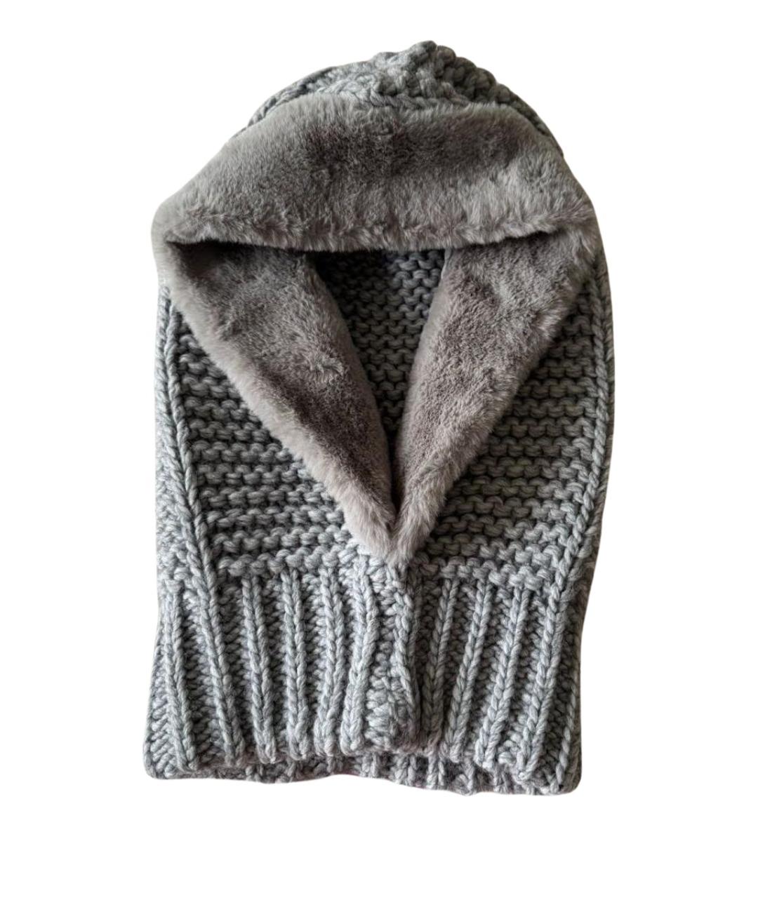 PINKO Серый шерстяной капюшон, фото 1