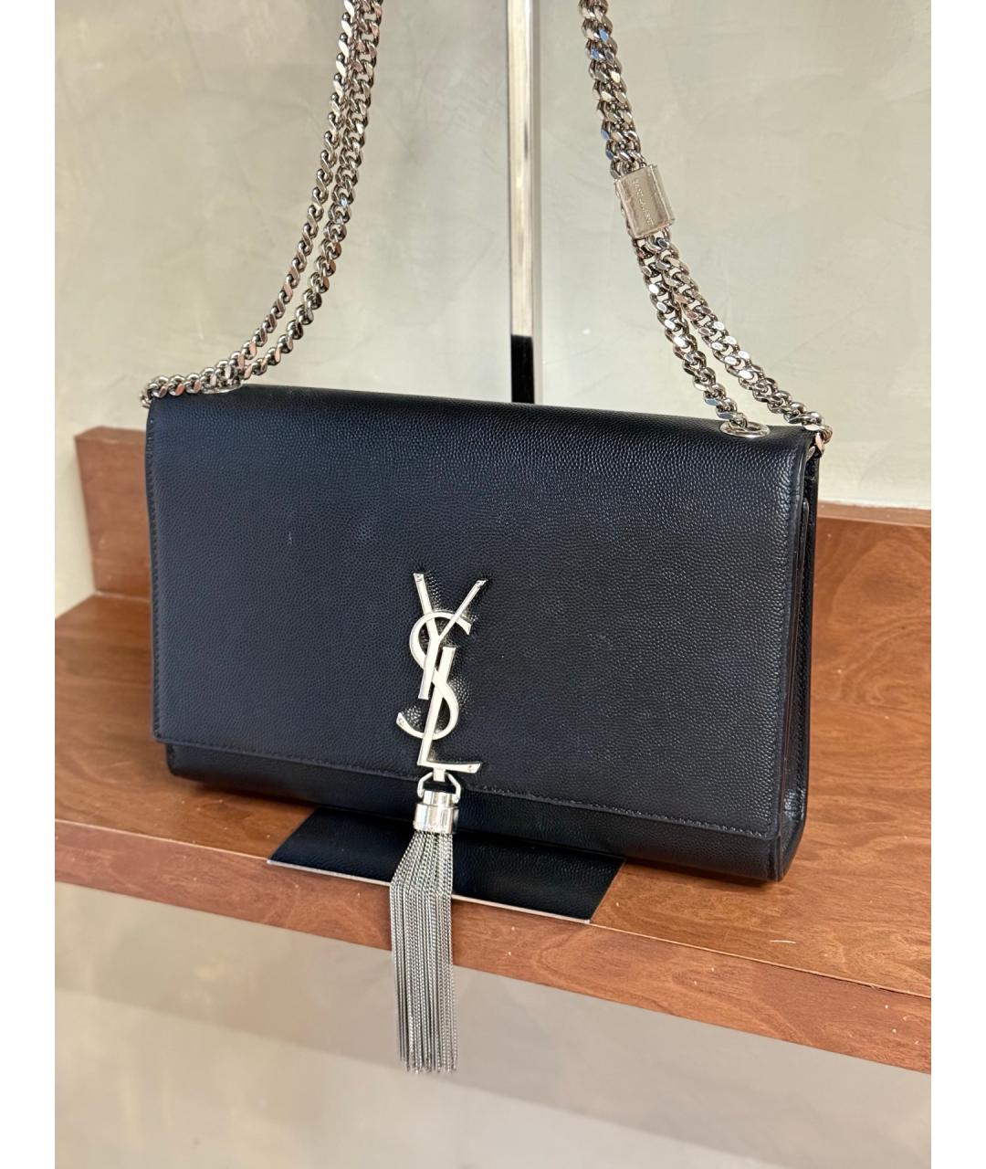 SAINT LAURENT Черная кожаная сумка через плечо, фото 2