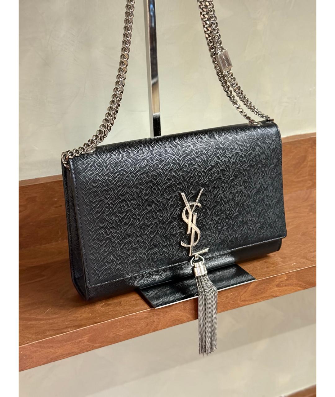 SAINT LAURENT Черная кожаная сумка через плечо, фото 3