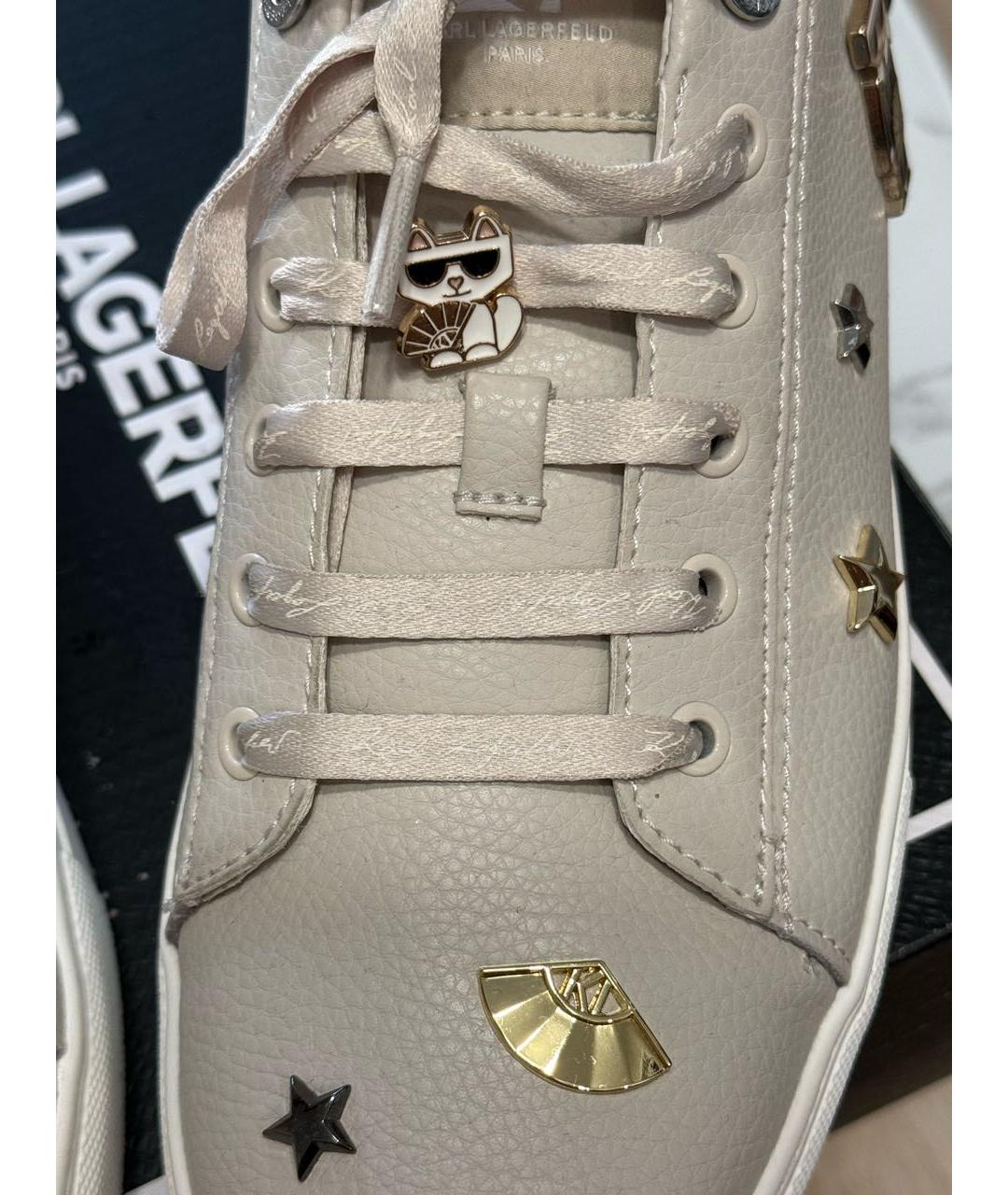 KARL LAGERFELD Бежевые кожаные кеды, фото 6