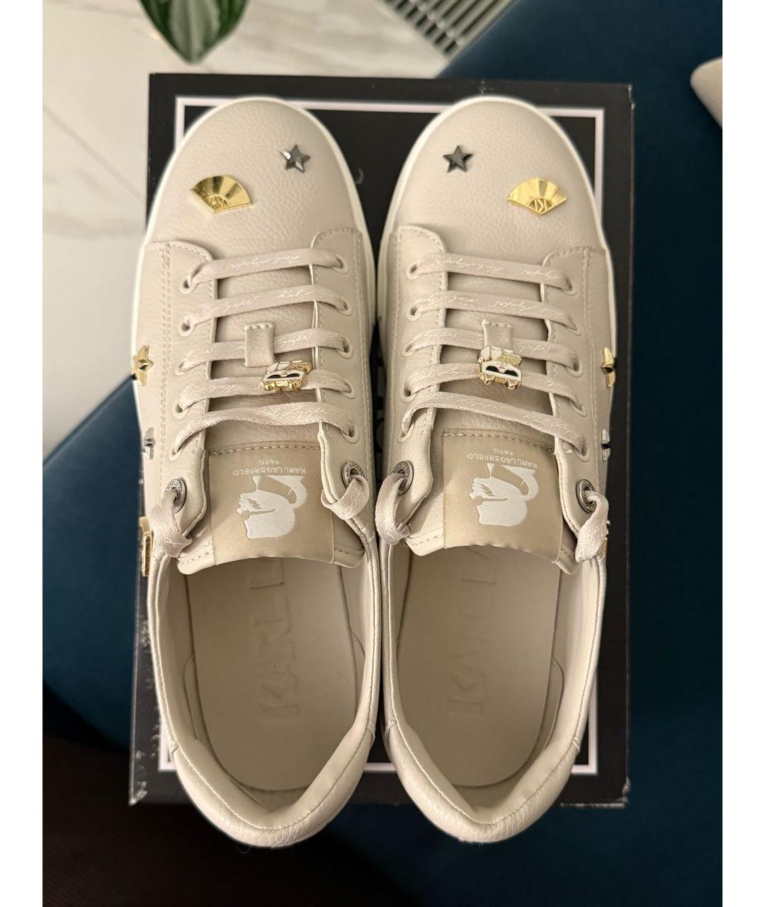 KARL LAGERFELD Бежевые кожаные кеды, фото 3