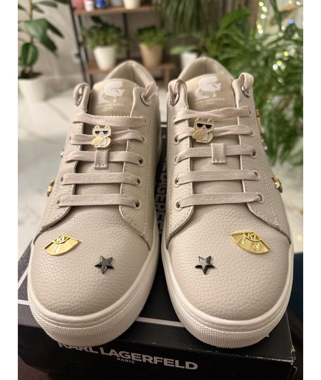 KARL LAGERFELD Бежевые кожаные кеды, фото 2