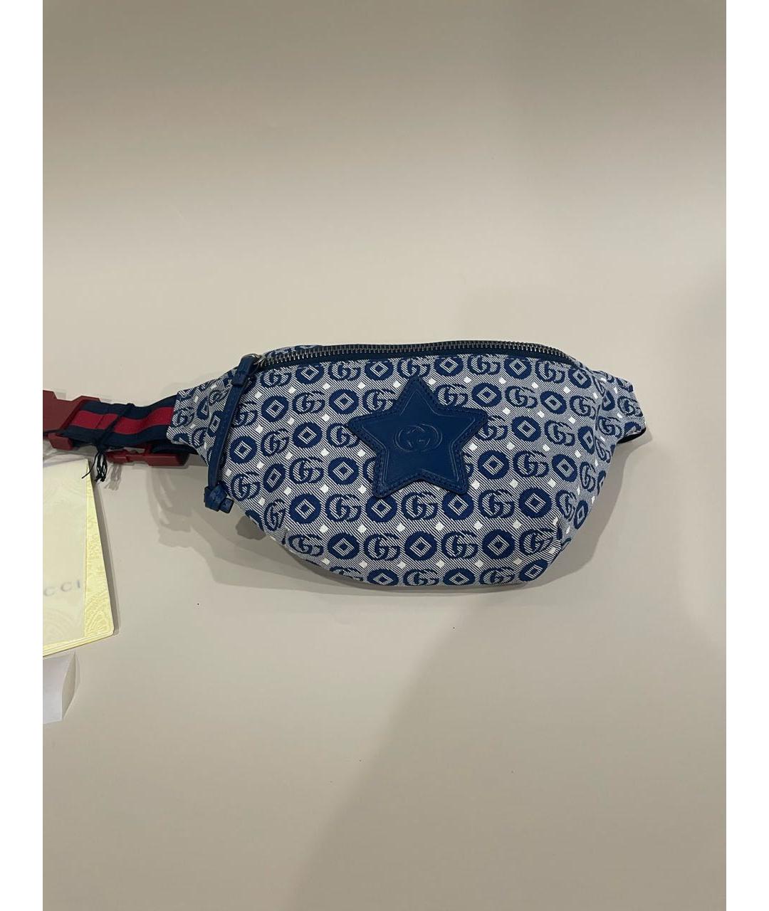 GUCCI Голубая тканевая поясная сумка, фото 3