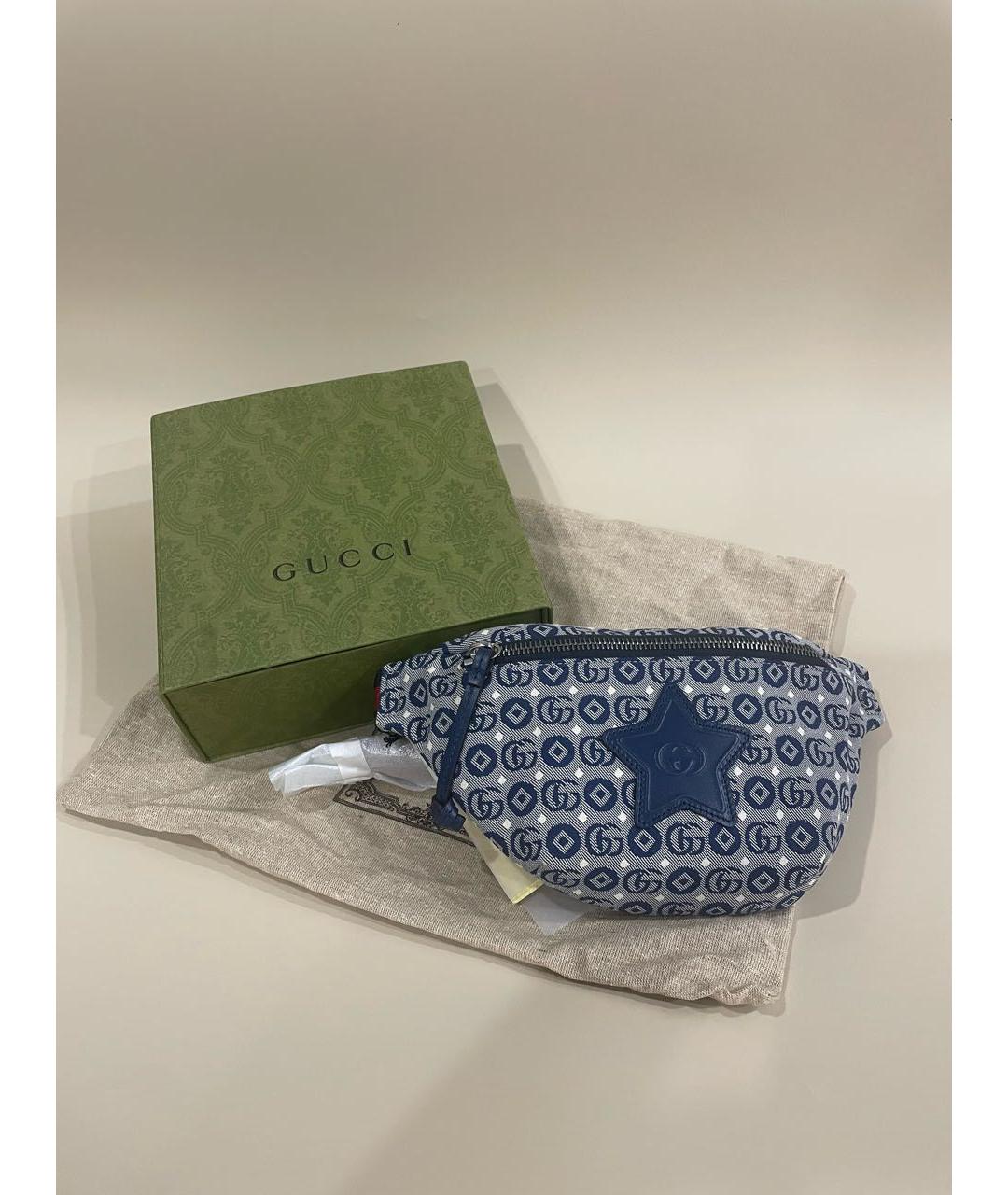 GUCCI Голубая тканевая поясная сумка, фото 2